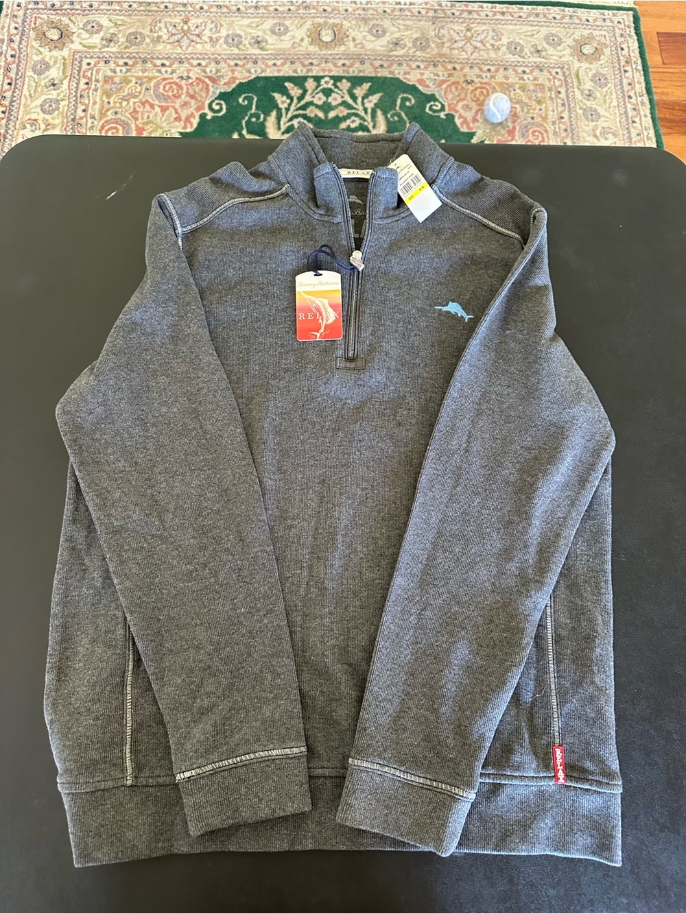 Tommy Bahama Relax Men’s Charcoal Gray Quarter-Zip Pullover Sweater Size Medium